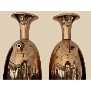 Pair Of Copper Pendant Lamps Circa 1890