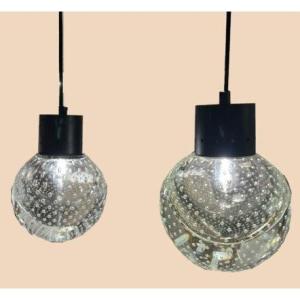 Pair Of Round Pendant Lamps Gino Sarfatti Circa 1960