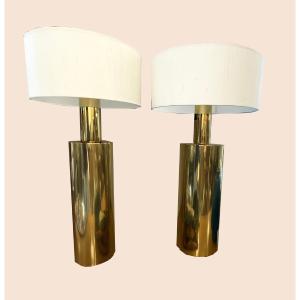 Suite Of Two Lamps In Polished Brass, Circa 1970
