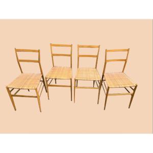 Suite Of 4 Super Leggera Chairs, Design Gio Ponti, 1957
