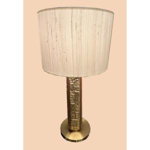 Lamp, Bronze And Wood, Design Angelo Brotto, 1980