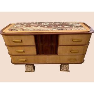 Commode En Bois Et Marbre, époque Art Déco