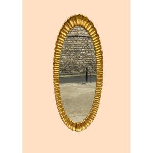 Miroir Ovale En Bois Doré, Circa 1930