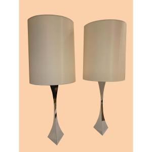 Pair Of Tonello And Montagna Lamps In Chromed Steel