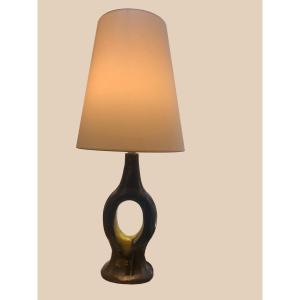 "ring" Lamp In Black And Yellow Glazed Ceramic, Signed Dg