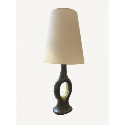 Ring" Lamp Black And Yellow Glazed Ceramic Lamp Circa 1950 Monogram Under The Base