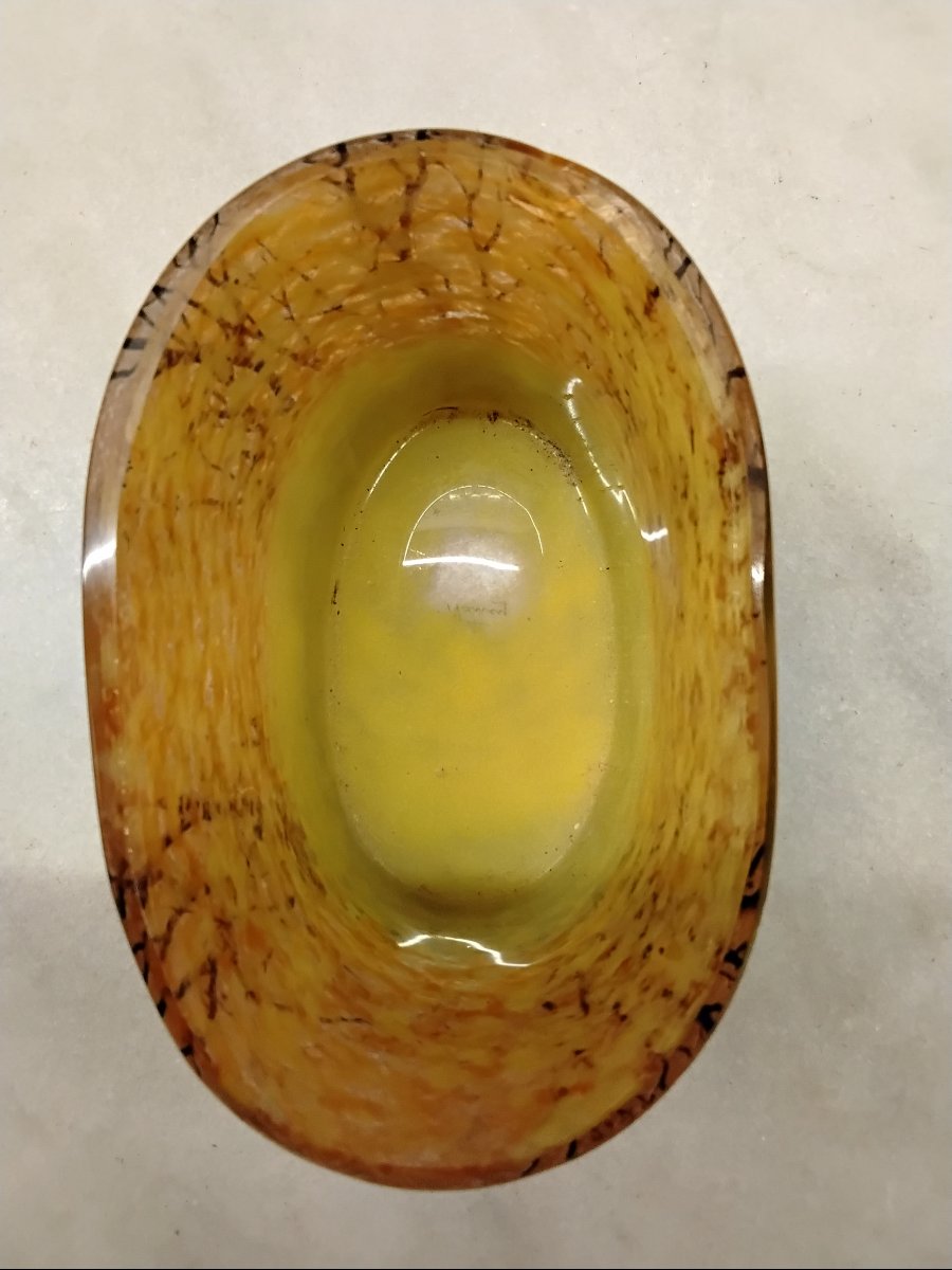 Daum Nancy : vase oblong à décor d une foret enneigée-photo-4