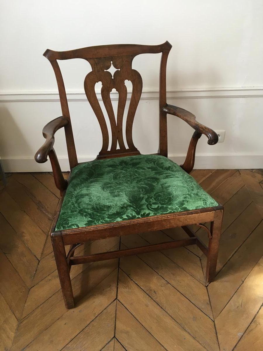 Important Fauteuil Anglais En Bois Naturel : époque XVIII Eme 