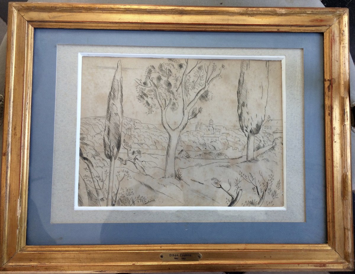 Othon Coubine: Landscape Of Provence. Dry Tip Signed In The Board