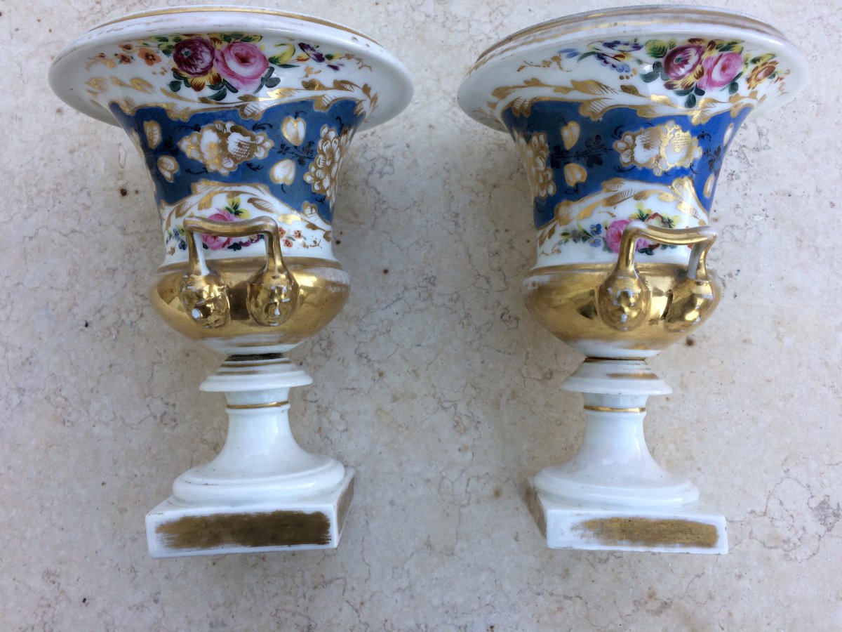 Pair Of Medici Vases Porcelain Paris Charles X Period (restoration)-photo-2