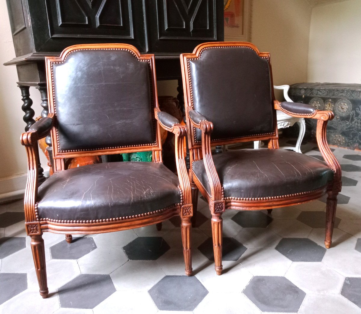 Pair Of Armchairs With Backrest, Louis XVI Period