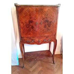 Louis XV Style Secretaire In Marquetry. XIXth Century