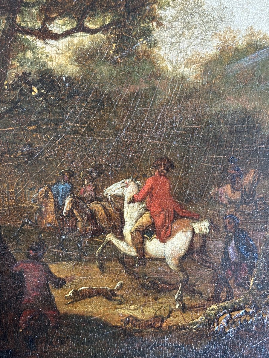 Tableau Flamand - École Flamande, Wouwerman - XVIIe siècle (Scène de chasse / Paysage)-photo-4