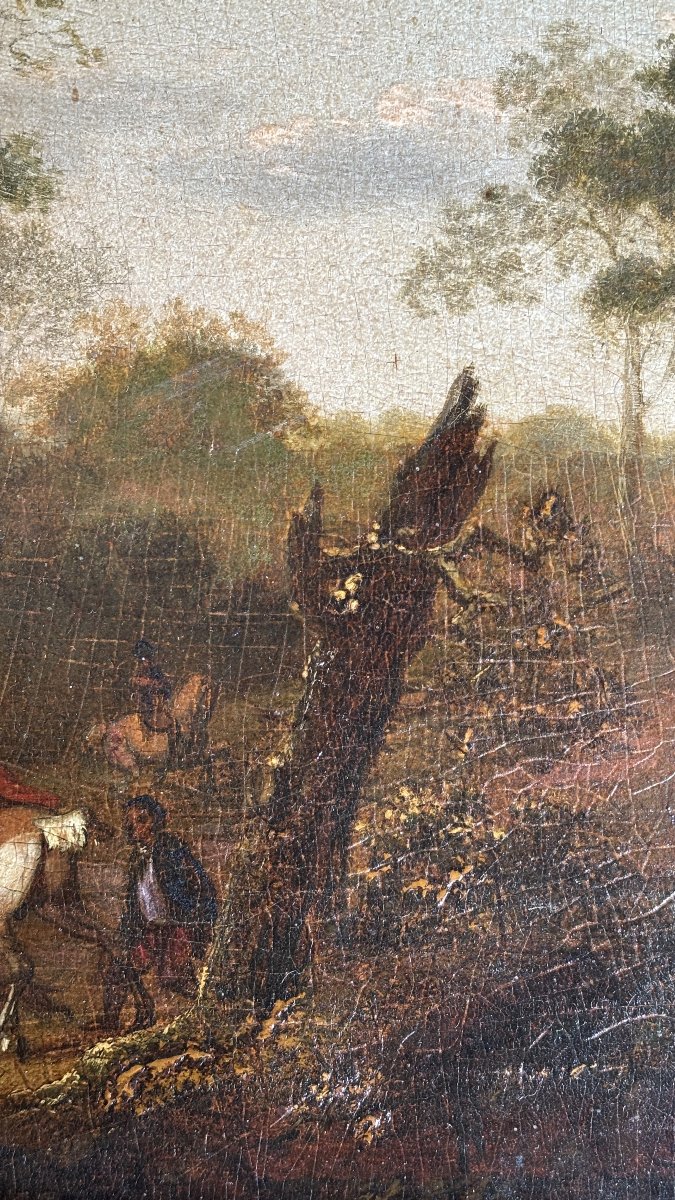 Tableau Flamand - École Flamande, Wouwerman - XVIIe siècle (Scène de chasse / Paysage)-photo-1
