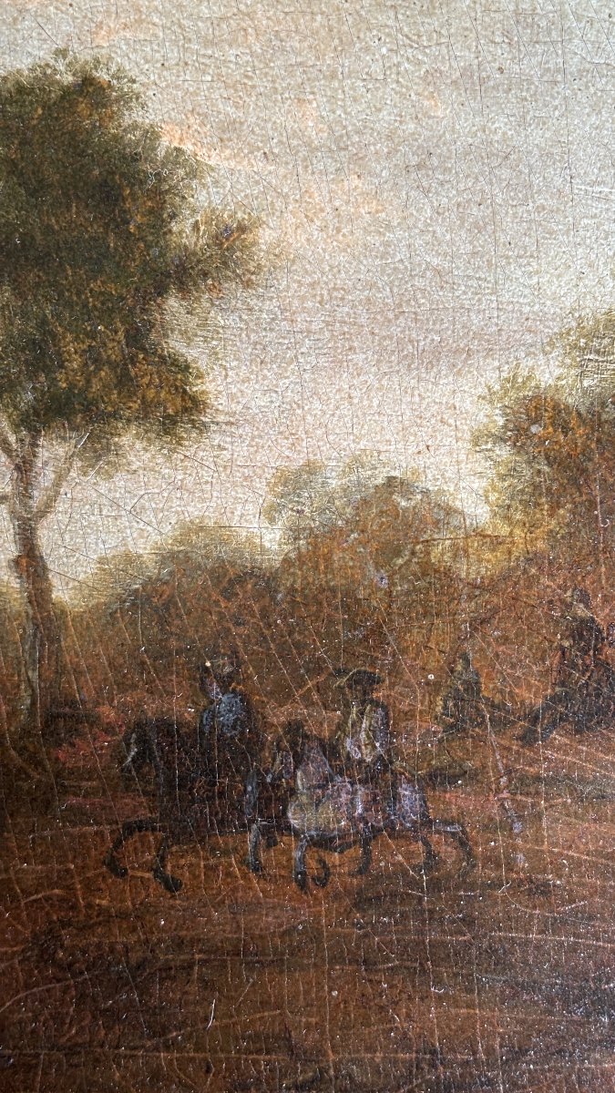 Tableau Flamand - École Flamande, Wouwerman - XVIIe siècle (Scène de chasse / Paysage)-photo-2