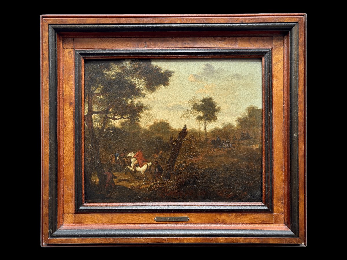 Tableau Flamand - École Flamande, Wouwerman - XVIIe siècle (Scène de chasse / Paysage)