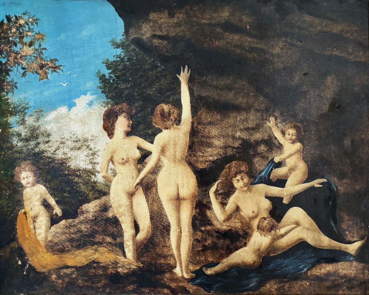 R. Maillard – The Bathers (modern Painting, 20th Century) – Genre Scene/landscape/nude-photo-2