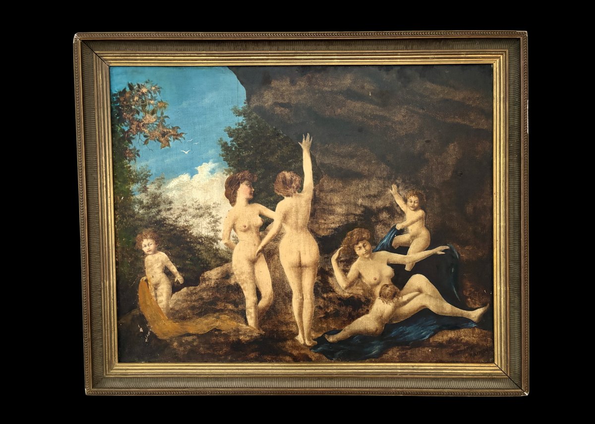 R. Maillard – The Bathers (modern Painting, 20th Century) – Genre Scene/landscape/nude
