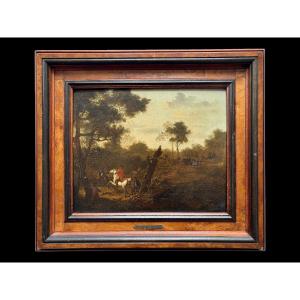 Tableau Flamand - École Flamande Wouwerman - XVIIe siècle (Scène de chasse / Paysage)