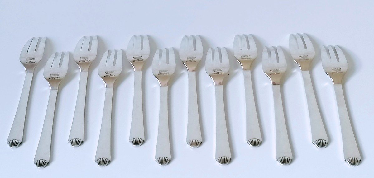 Twelve Design Cake Forks In Sterling Silver Hans Hansen-photo-1