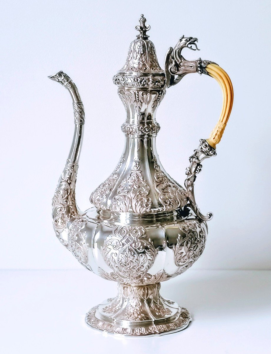Solid Silver And Ivory Coffeepot 