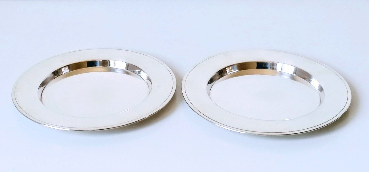 A Couple Of Art Deco Coasters In Solid Hammered Silver