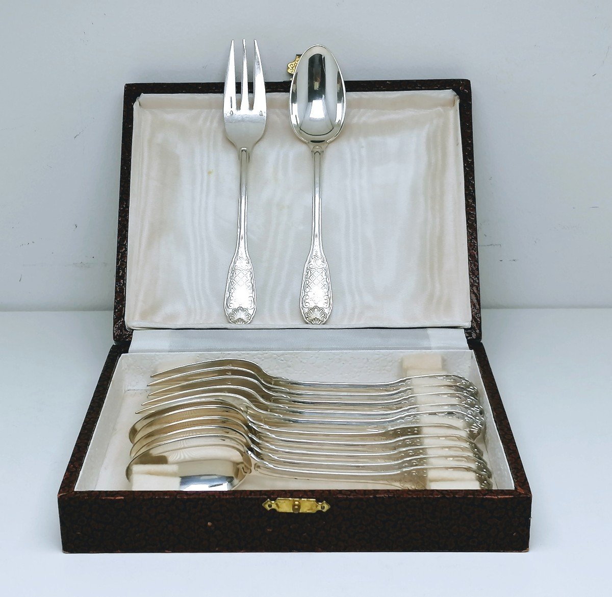 Six Cake Forks And Six Teaspoons In Solid Silver-photo-2