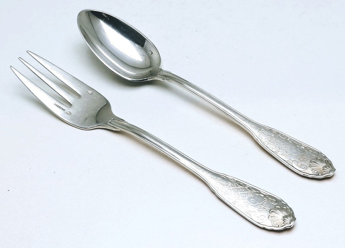 Six Cake Forks And Six Teaspoons In Solid Silver-photo-3