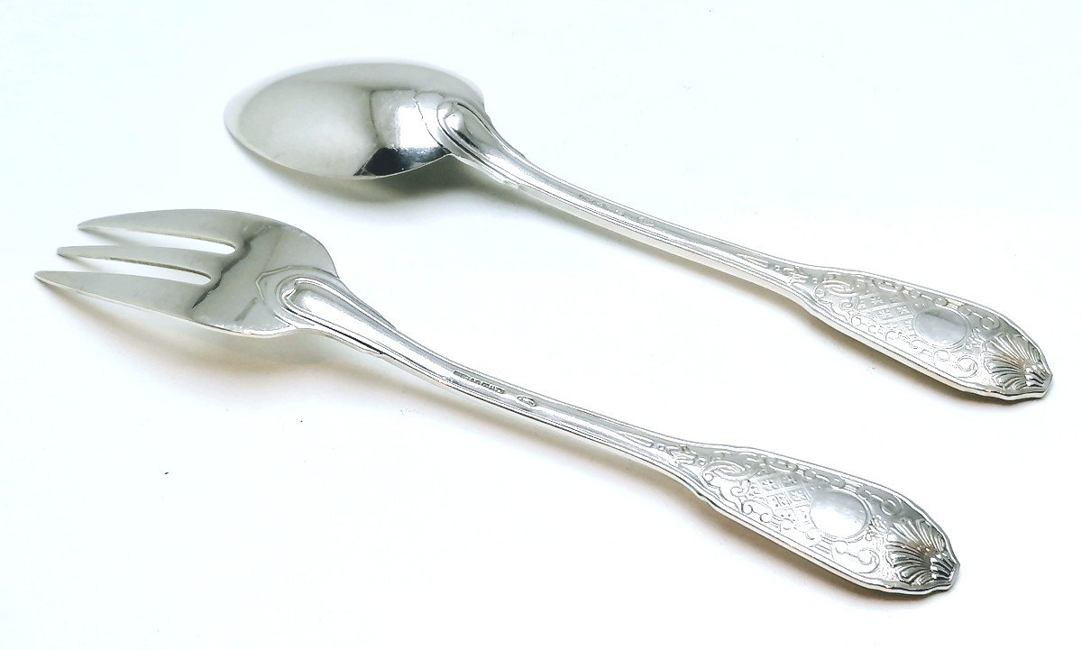 Six Cake Forks And Six Teaspoons In Solid Silver-photo-4