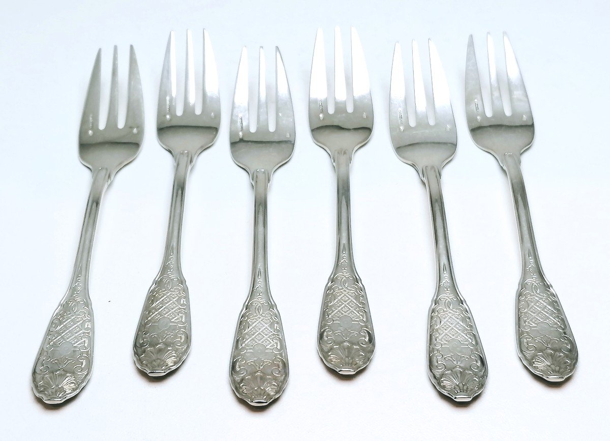 Six Cake Forks And Six Teaspoons In Solid Silver-photo-2