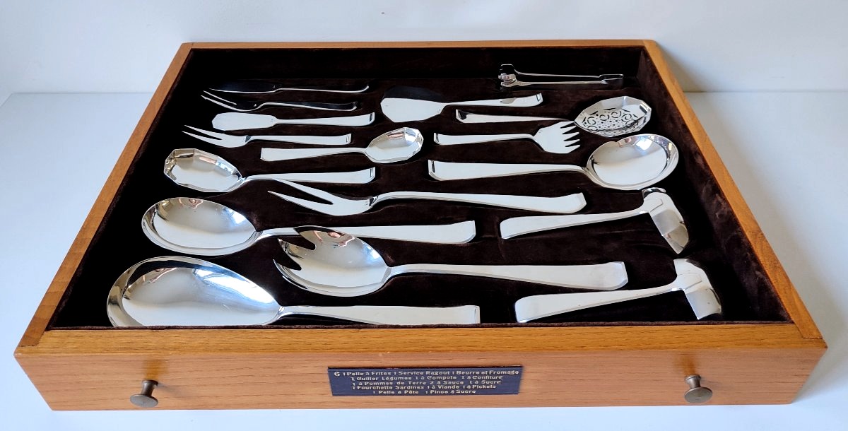Ménagère en argent massif art deco Wolfers modèle Mona Lisa 231pièces -photo-4