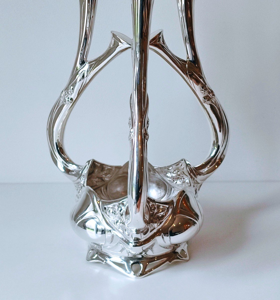 Candle Holder, Art Nouveau Centerpiece In Solid Silver Philippe Wolfers -photo-3