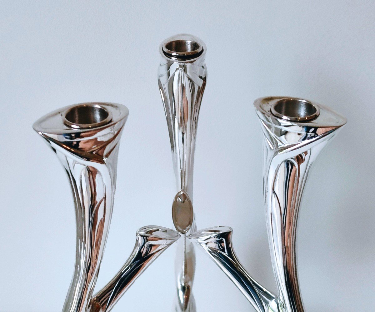Candle Holder, Art Nouveau Centerpiece In Solid Silver Philippe Wolfers -photo-5