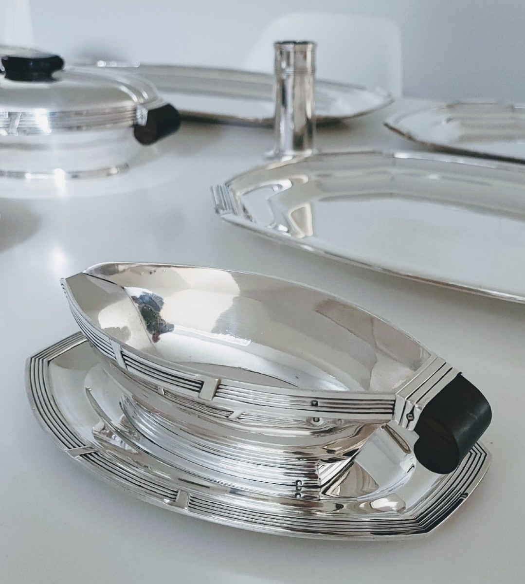 Service de table art deco en argent massif et ébène quinze pièces Louis Coignet -photo-3