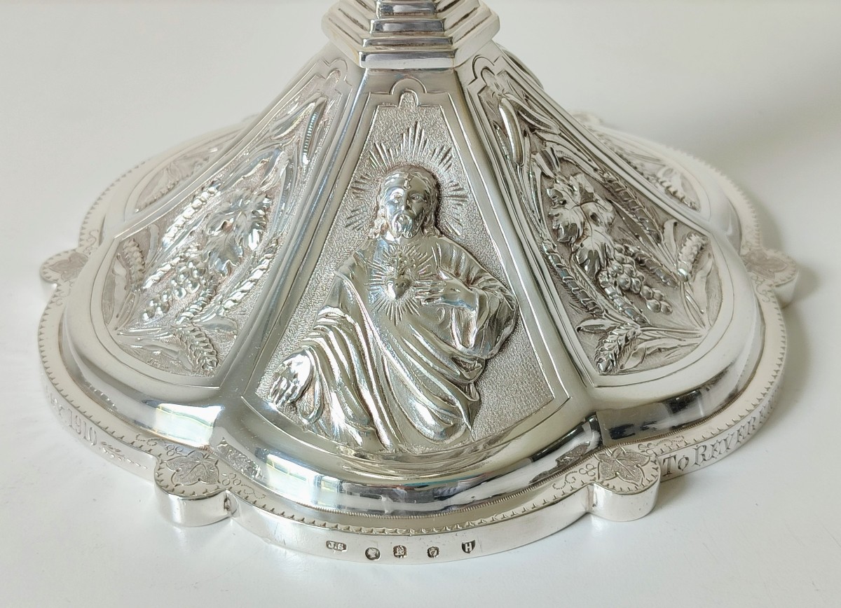 Solid Silver Chalice Inlaid With Six Amethist Stones Dublin 1878-photo-1