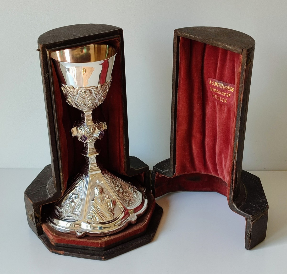 Solid Silver Chalice Inlaid With Six Amethist Stones Dublin 1878