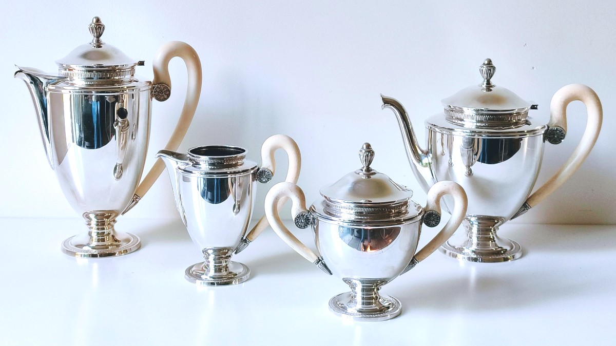 Solid Silver And Ivory Coffee And Tea Service 