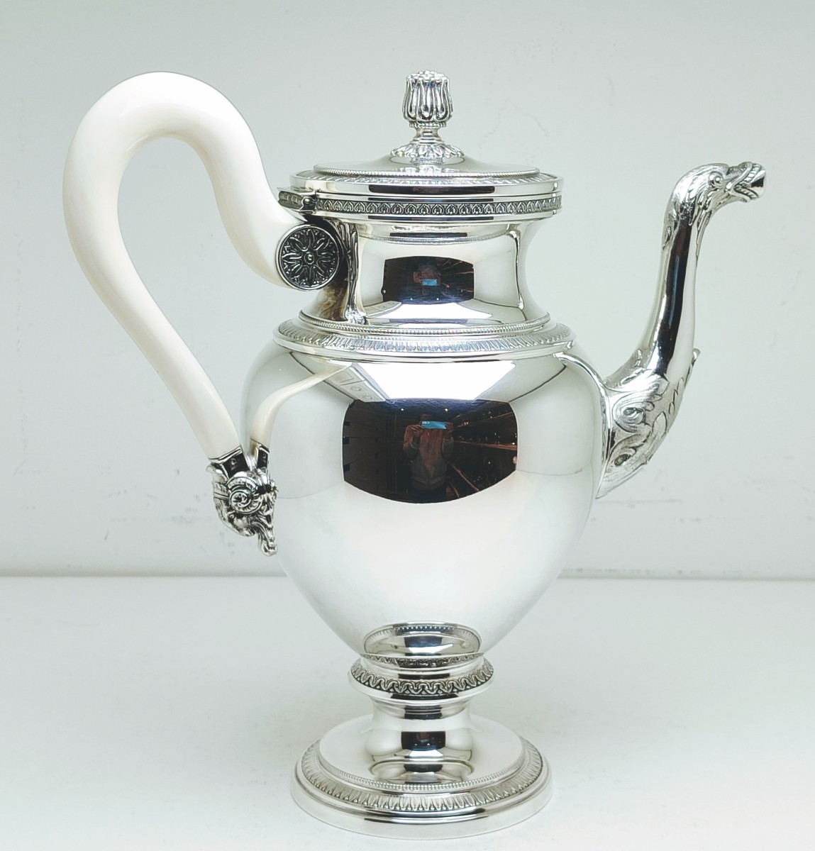 Empire Style Coffee Pot In Solid Silver And Ivory -photo-2