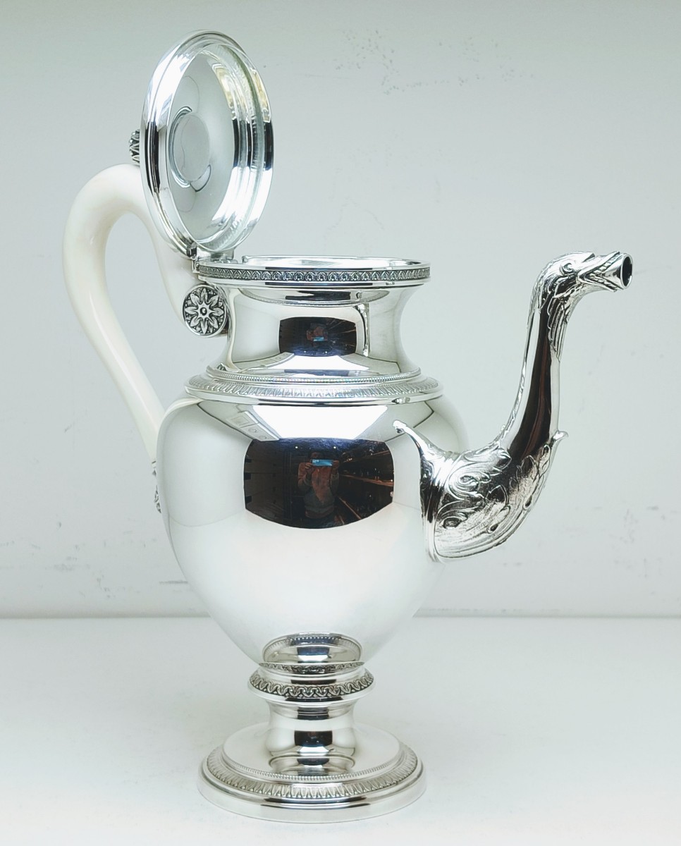 Empire Style Coffee Pot In Solid Silver And Ivory -photo-3