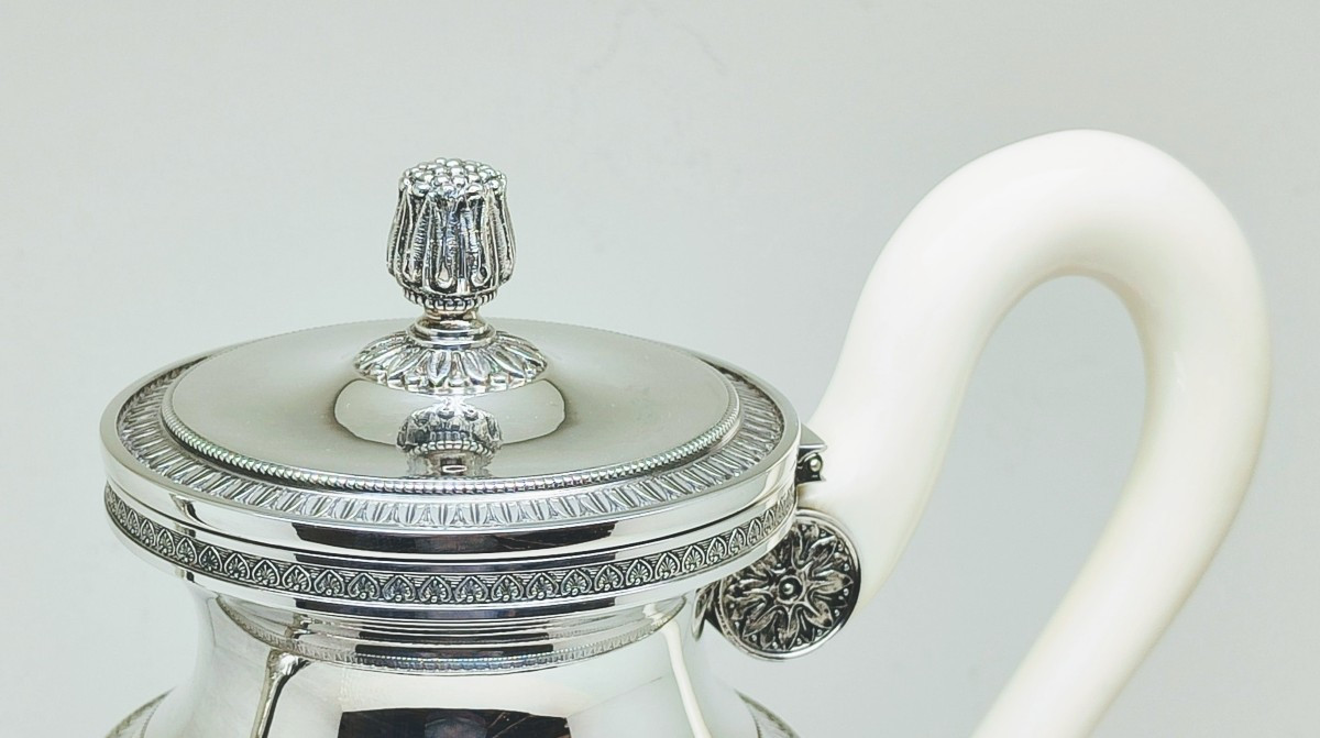 Empire Style Coffee Pot In Solid Silver And Ivory -photo-1