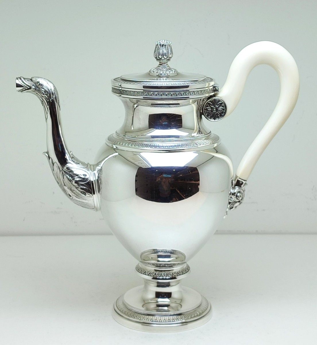 Empire Style Coffee Pot In Solid Silver And Ivory 
