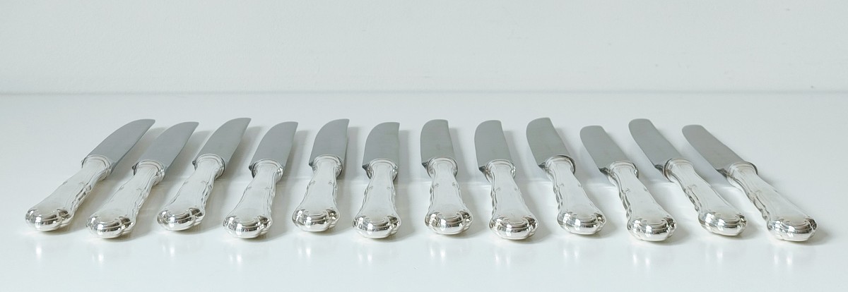 Twelve Solid Silver Table Knives -photo-3