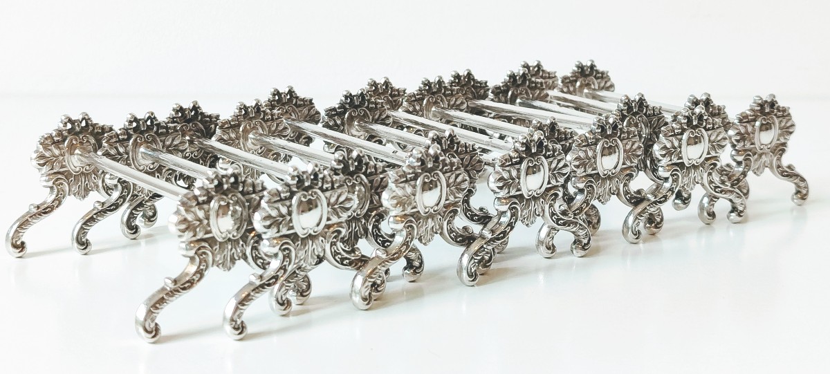 Twelve Solid Silver Knife Holders -photo-4