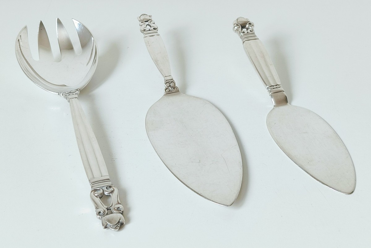 Three Georg Jensen Acorn Serving Pieces 