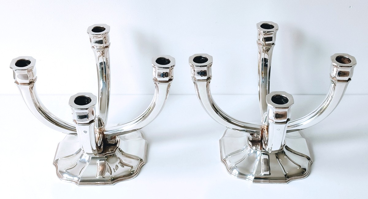 Une paire de candélabres art deco en argent massif Delheid -photo-3
