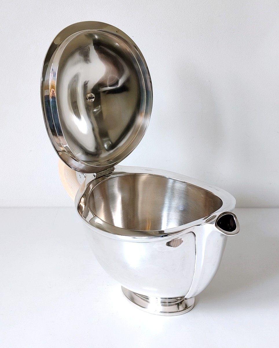 Art Deco Teapot In Solid Silver And Ivory Wolfers Model Méda-photo-2