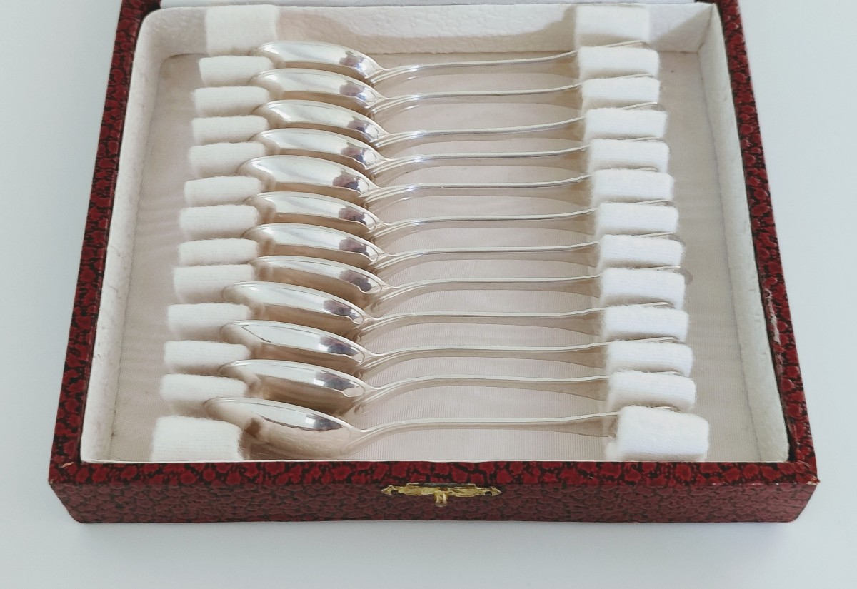 Douze cuillères à moka art deco en argent massif -photo-2