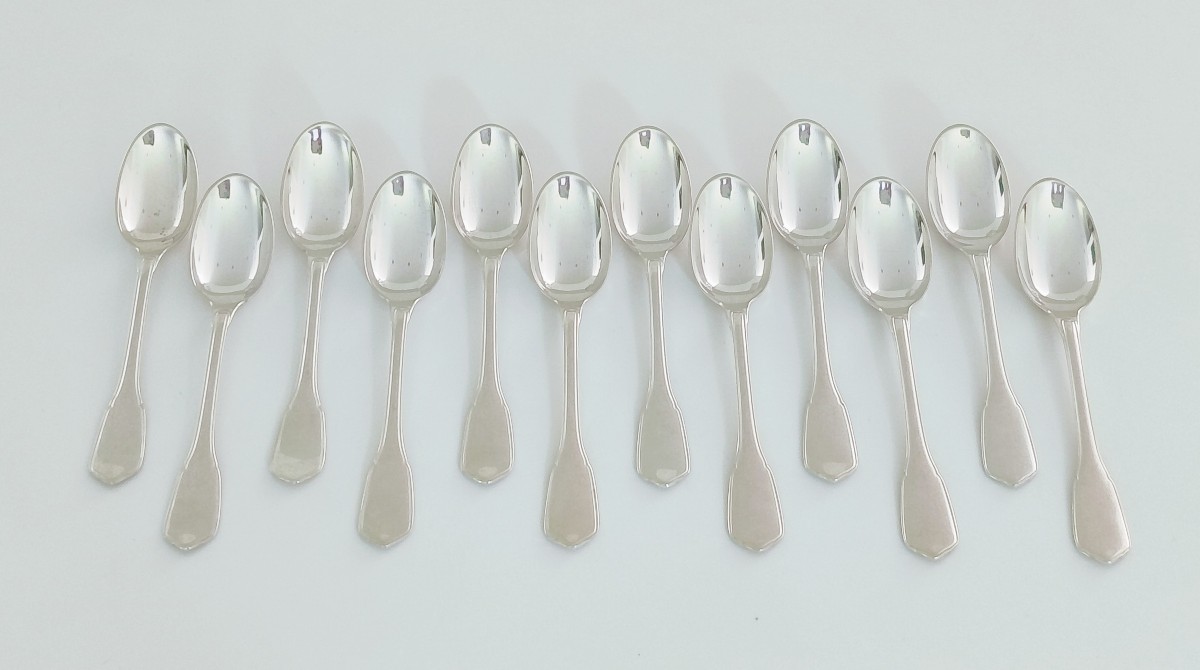 Douze cuillères à moka art deco en argent massif -photo-3