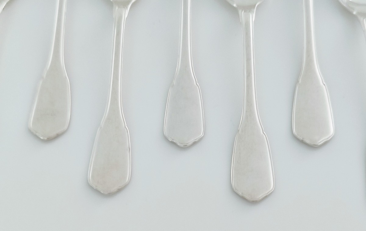 Douze cuillères à moka art deco en argent massif -photo-1