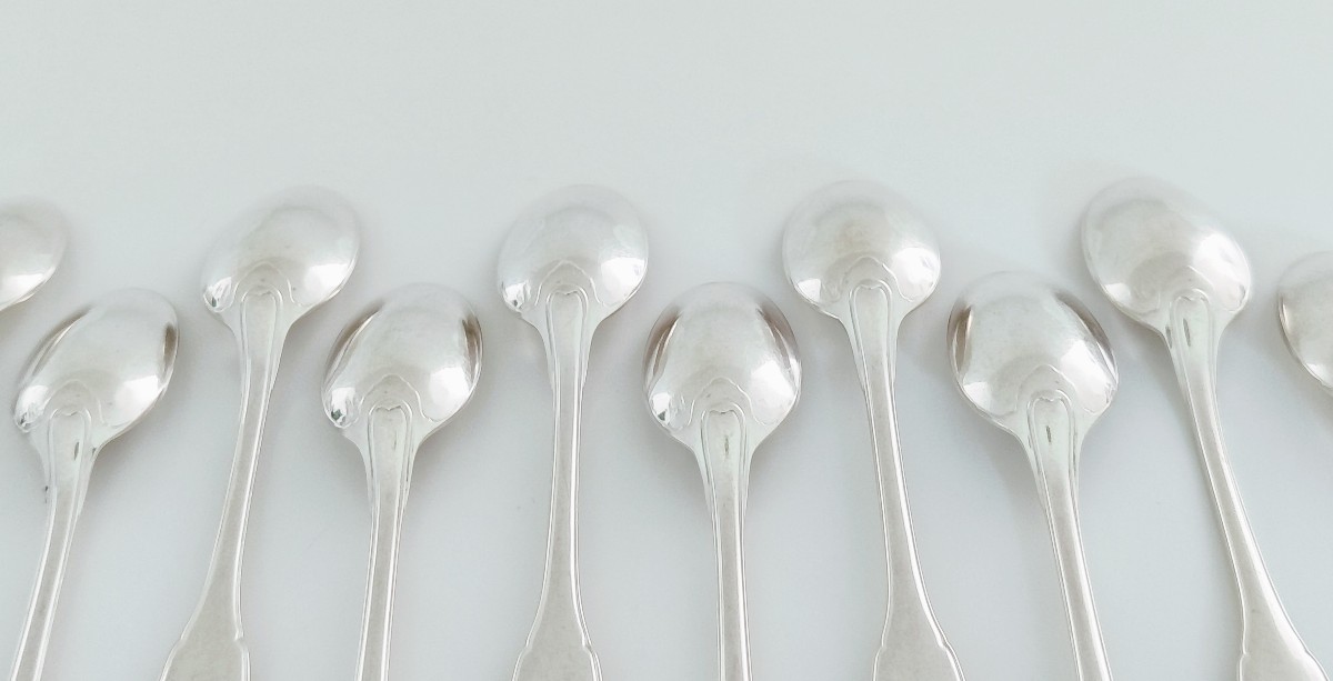 Douze cuillères à moka art deco en argent massif -photo-2